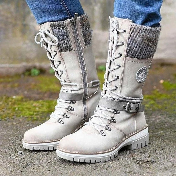 Lune London | Ankle-high boots - Lacing - Side zipper - Non-slip sole - Knitted cuff - Strap with buckle