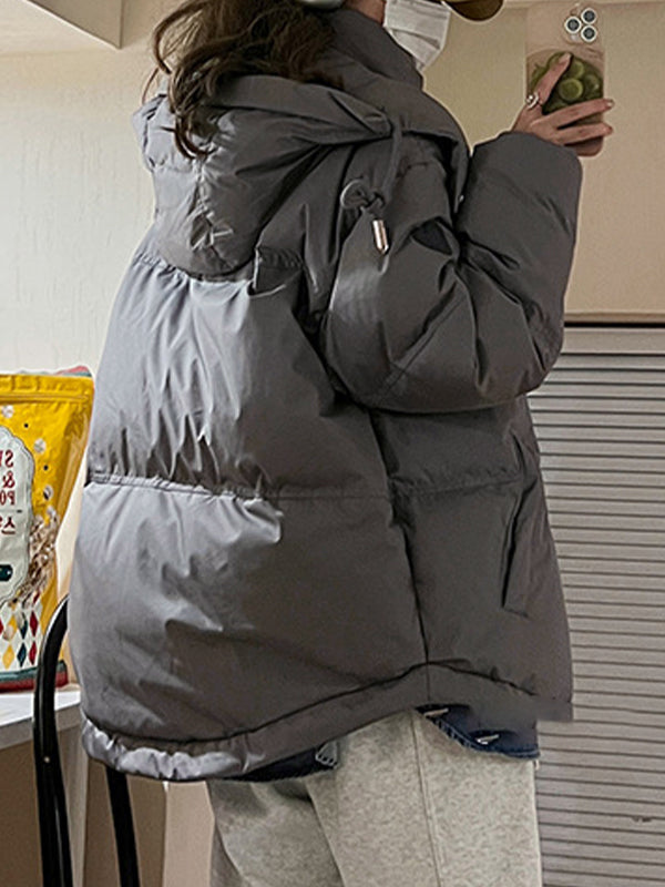 Lune London | Gray Solid Heart-Decorated Hooded Puffer Jacket