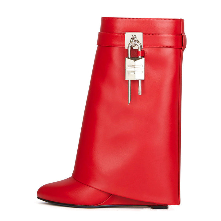 Lune London | Women's Fashion Slanted Heel Round Toe Leather Upper High Heel Zip Short Boots