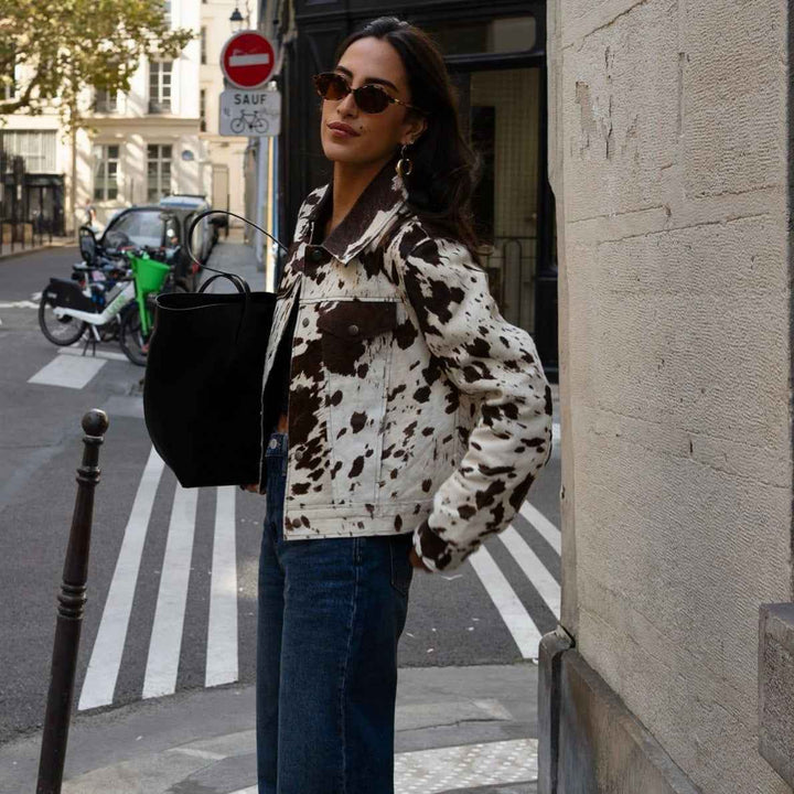 Lune London | Jacket with cow print, lapel collar and stylish snap buttons