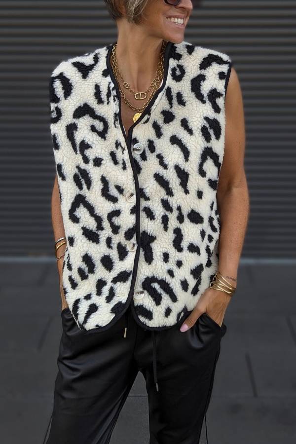 Lune London | Leopard Print Front Opening Casual Autumn and Winter Vest Jacket