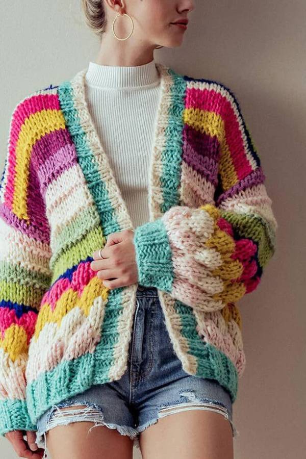 Lune London | Striped chunky knit cardigan jacket