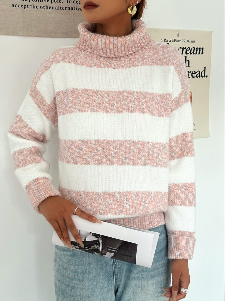 Lune London | Knit Sweater with Turtleneck Acrylic Blend Striped Pattern