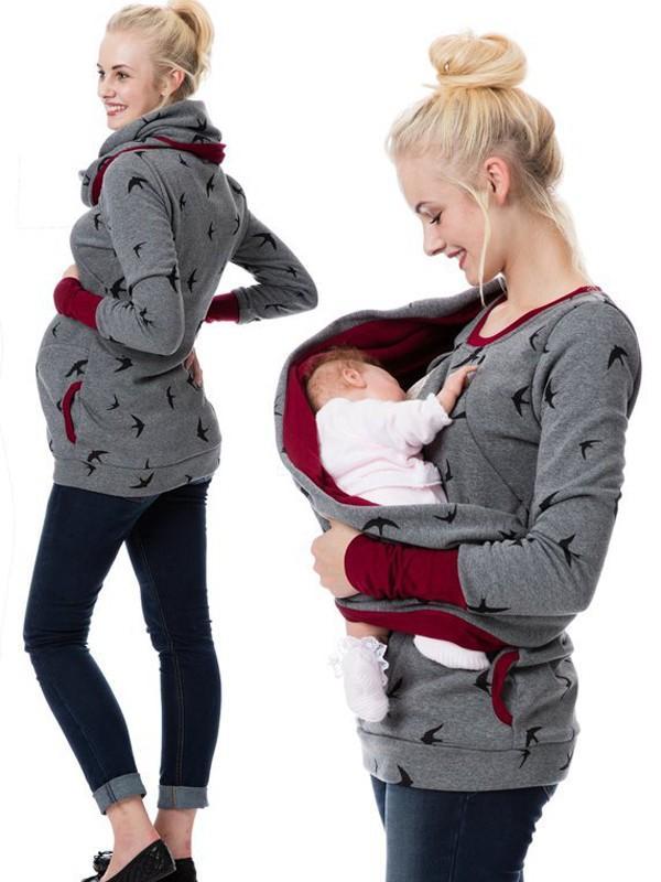 Lune London | Maternity Chaps Nurse Sweatshirts Flower Print Pockets Zipper Nursing Clothing
