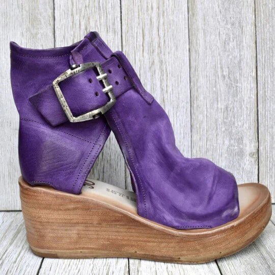 Lune London | Offene High Top Sandalen mit Keilabsatz und Schnalle für Damen