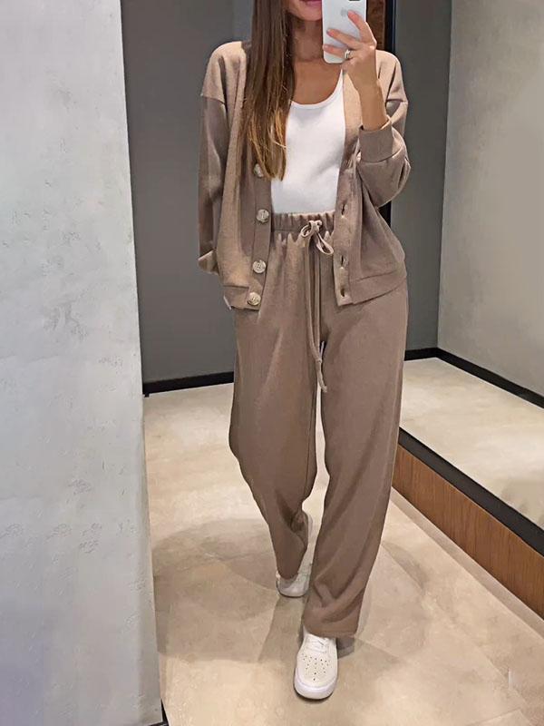 Lune London | Casual V-Neck Sweater and Pants Set