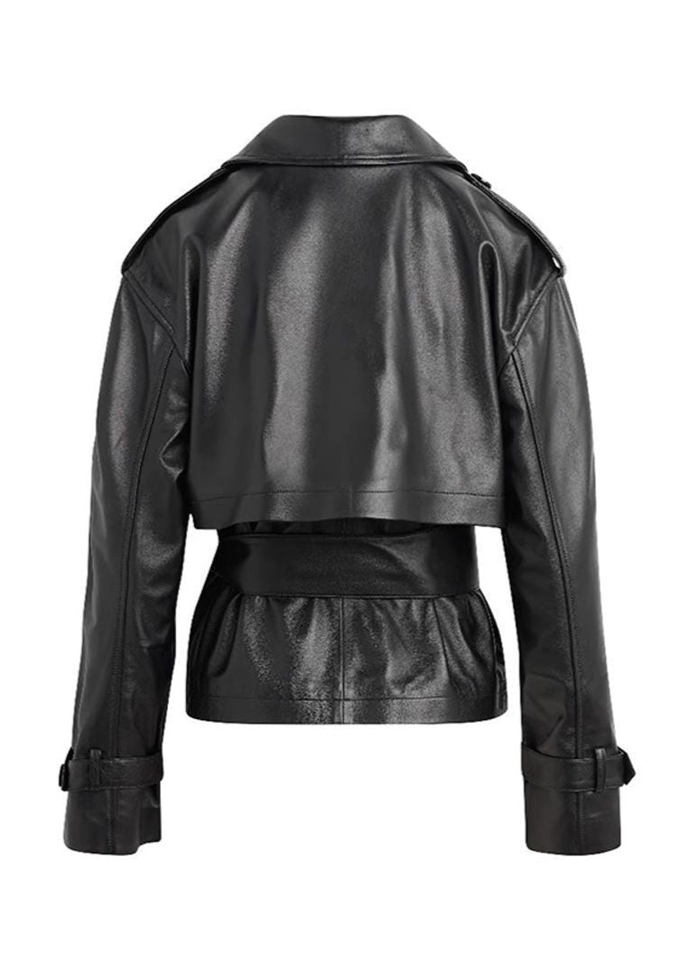 Lune London | Faux leather cropped belt trench coat