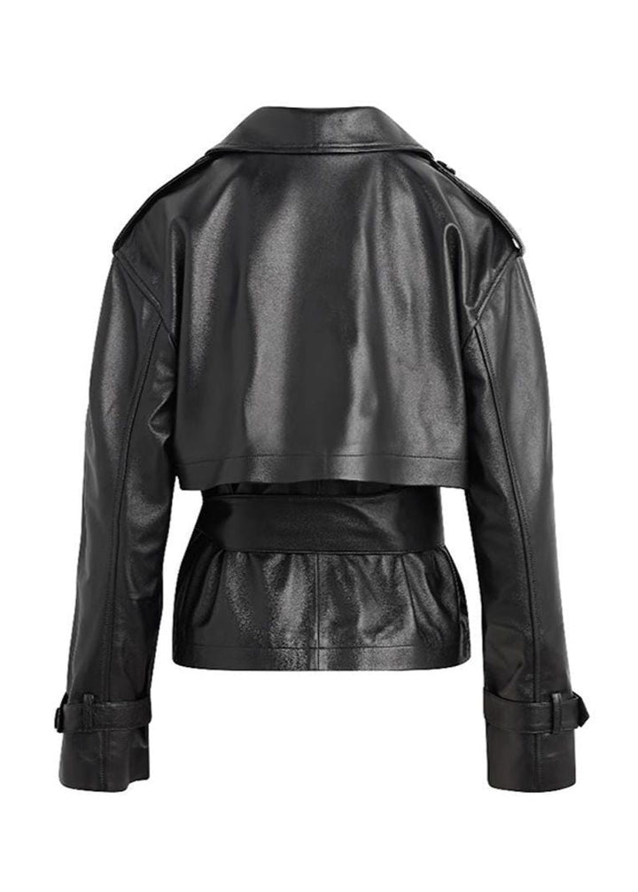 Lune London | Faux leather cropped belt trench coat