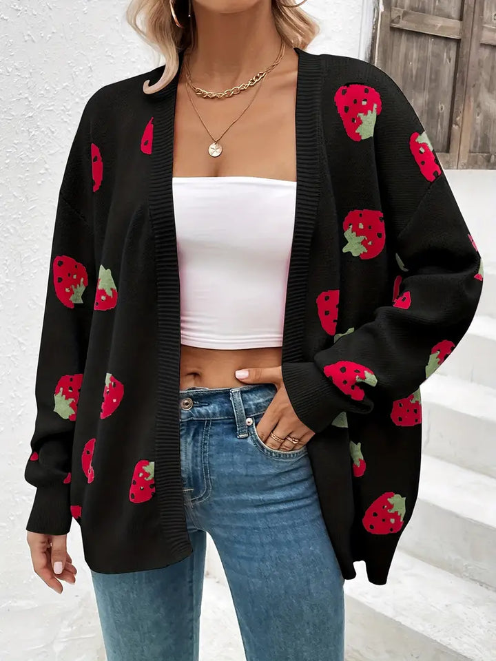 Lune London | Open heart sweater with strawberry pattern