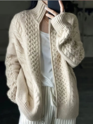 Lune London | Cardigan - Cable knit - High collar with zipper - soft and warm - relaxed fit