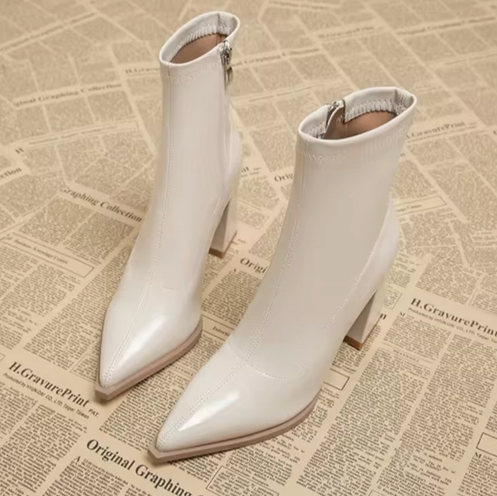 Lune London | Ankle Boots - Genuine Leather - Pointed Toes - Block Heel - Zipper Closure