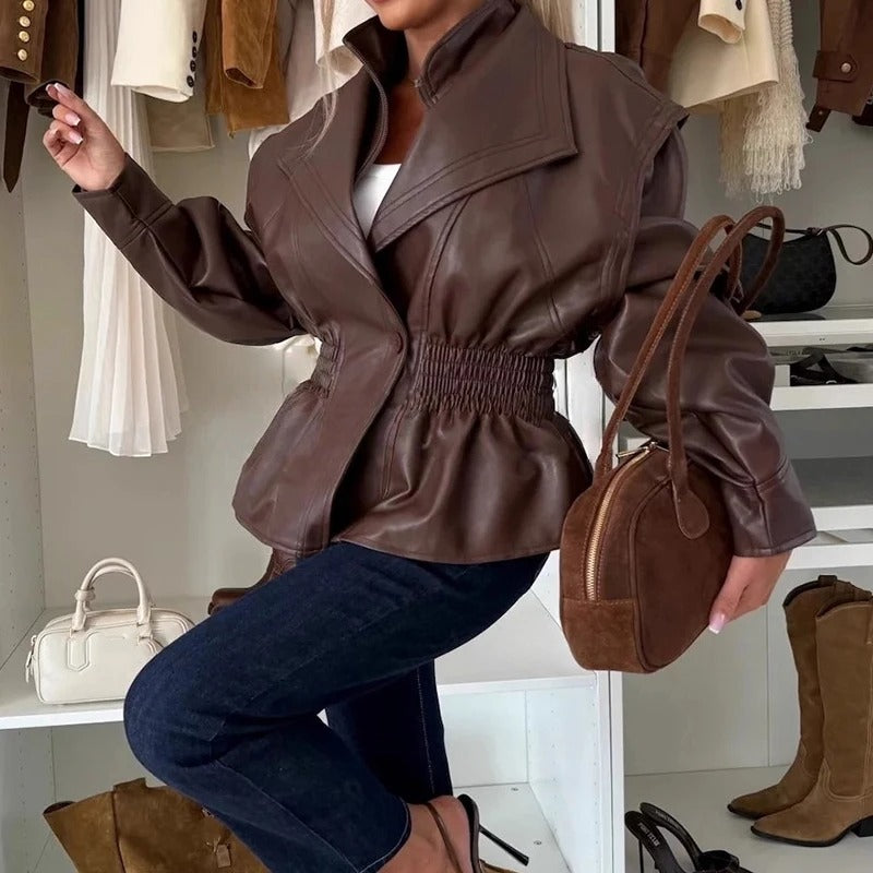Chic und Stil | Stylish faux leather motorcycle jacket with lapel collar and elasticated waistband
