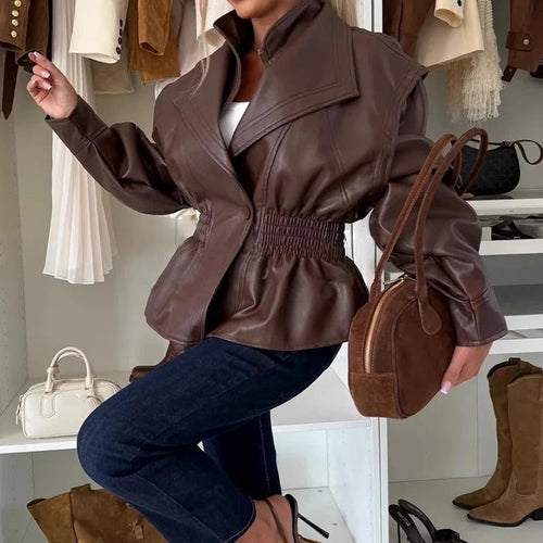 Chic und Stil | Stylish faux leather motorcycle jacket with lapel collar and elasticated waistband
