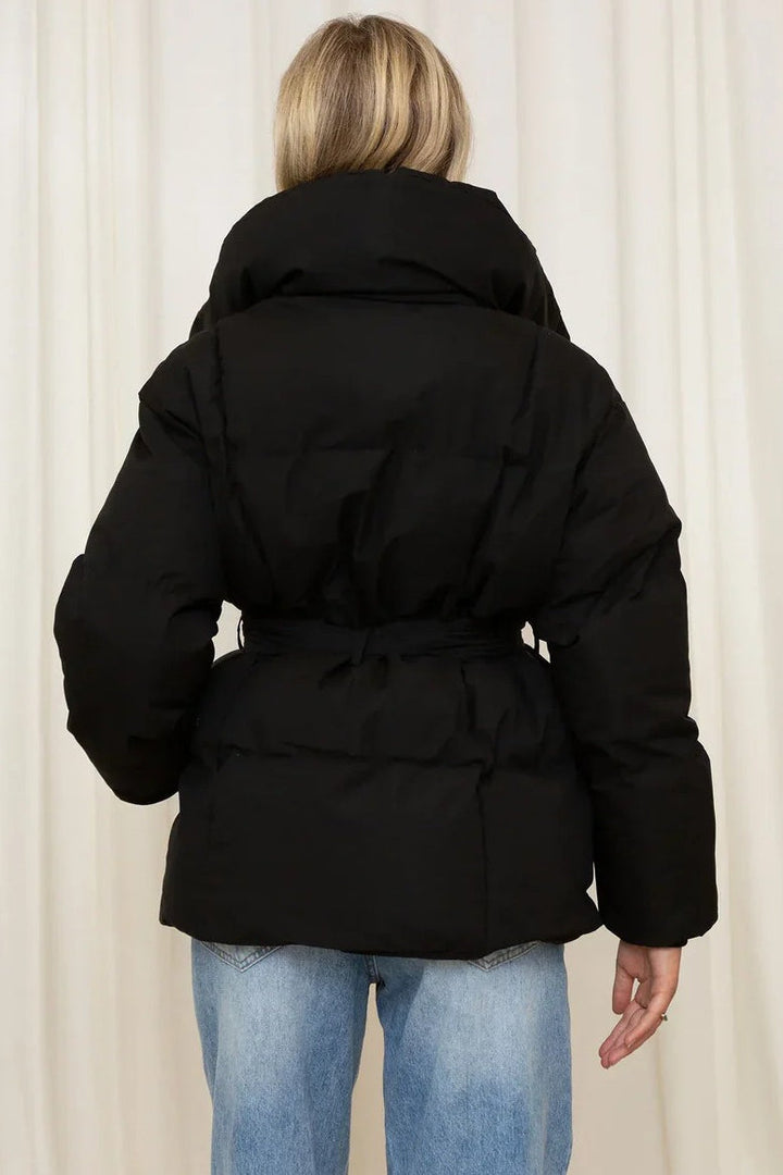 Lune London | Solid Color Belt Detail Puffer Jacket
