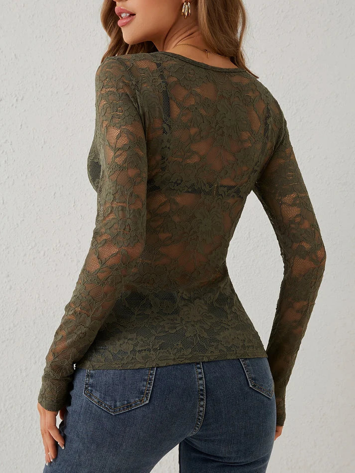 Lune London | Long Sleeve Top with V-Neck and Lace