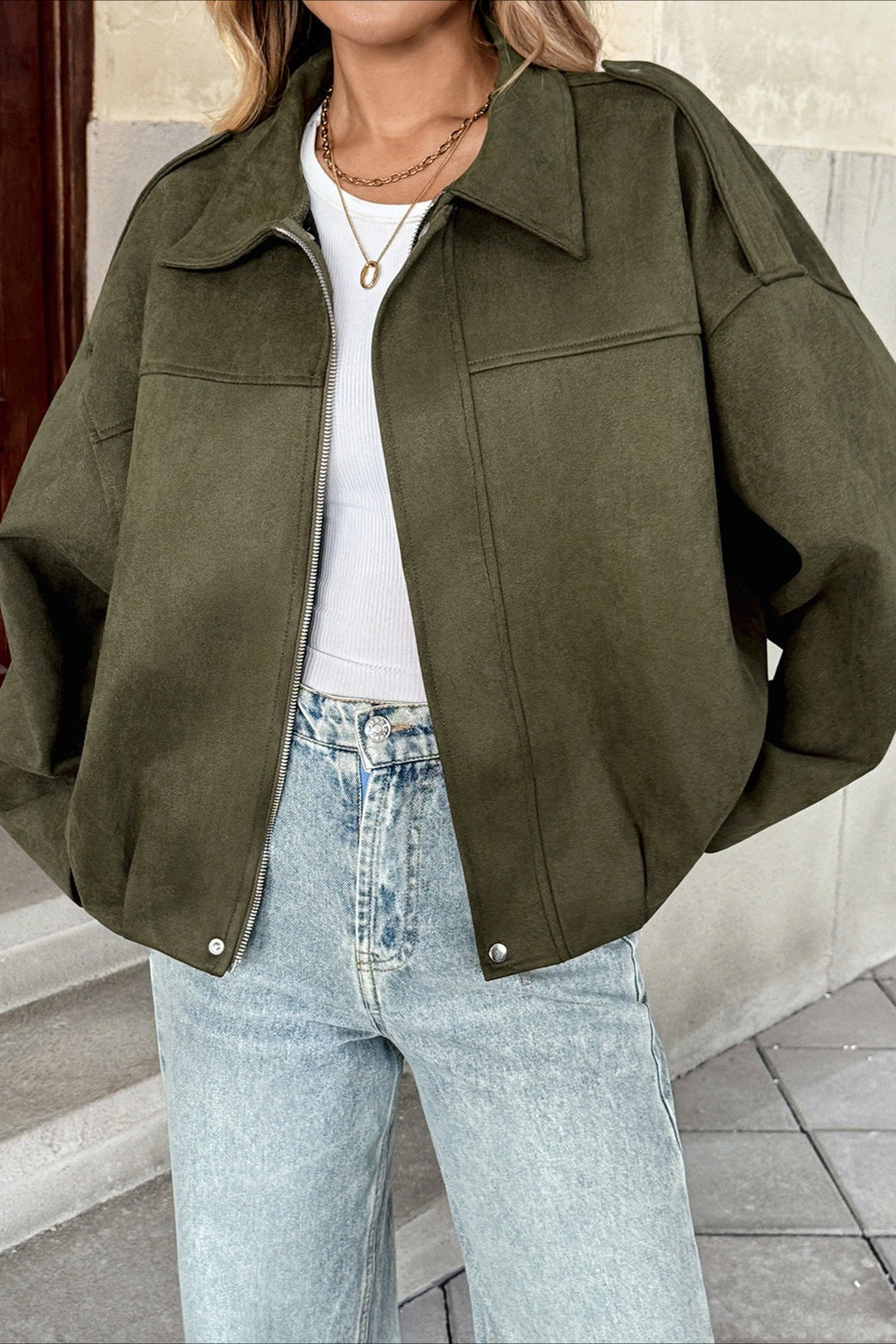 Lune London | Collar Suede-Look Bomber Jacket