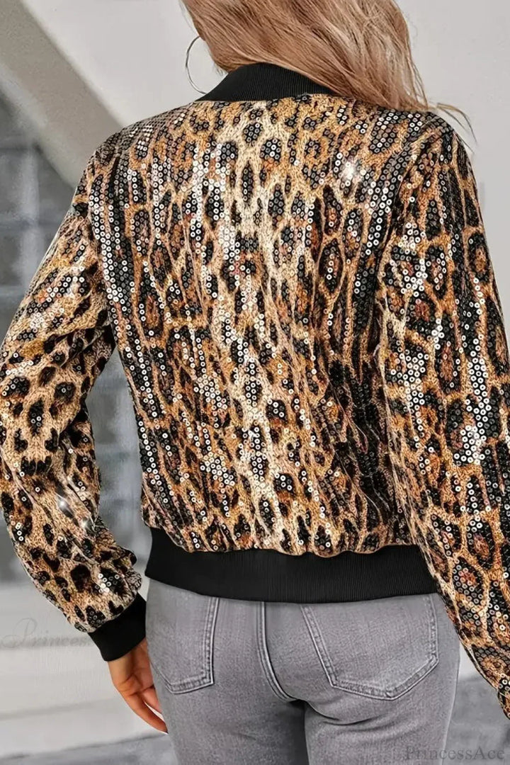 Lune London | Sequin Leopard Print Baseball Short Jacket