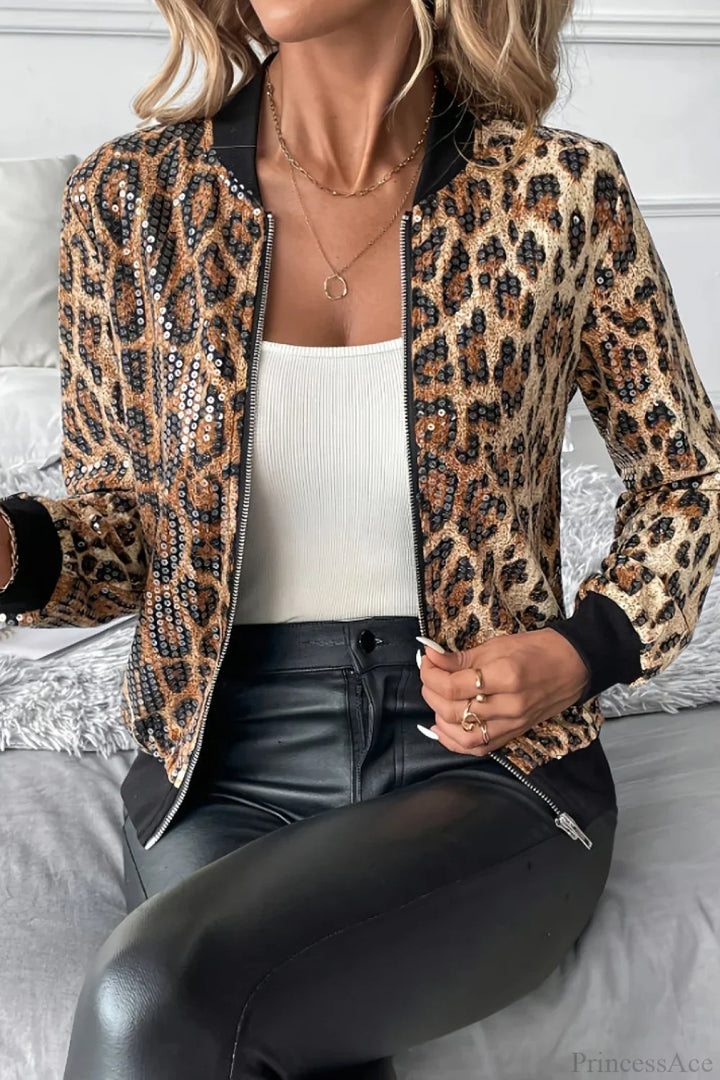 Lune London | Sequin Leopard Print Baseball Short Jacket