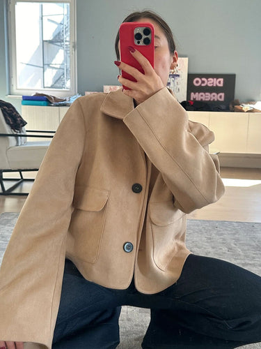 Lune London | Button Press Faux-Suede Crop Jacket