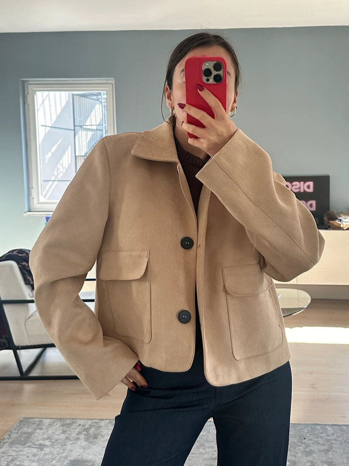 Lune London | Button Press Faux-Suede Crop Jacket