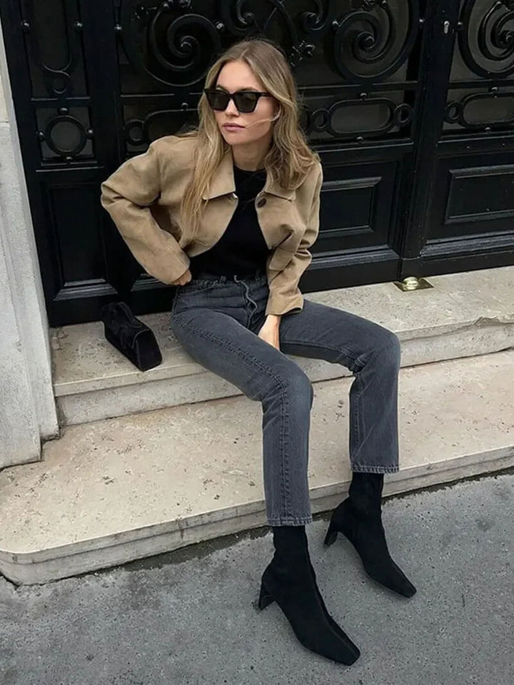 Lune London | Button Press Faux-Suede Crop Jacket