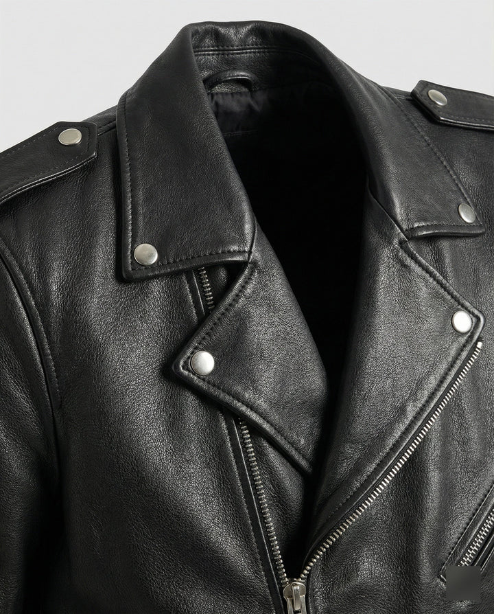 Men's Biker Leather Jacket with Pockets