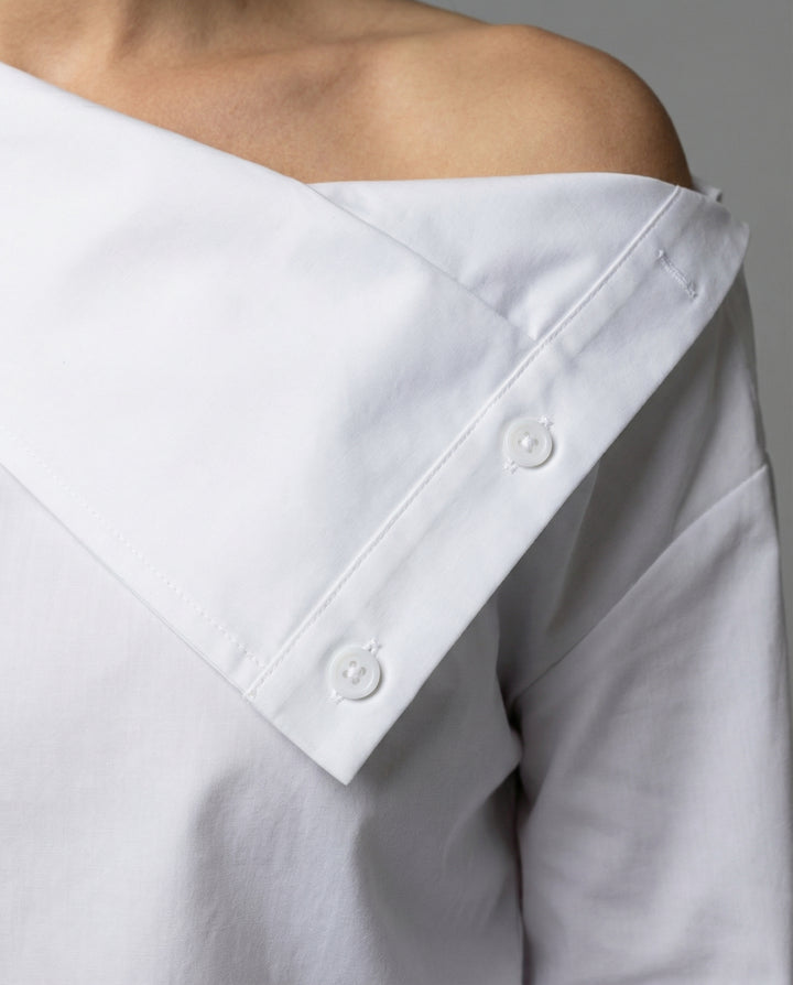 Women’s Cotton-Blend Blouse with Stand-Up Collar & Buckle Detail | Lune London
