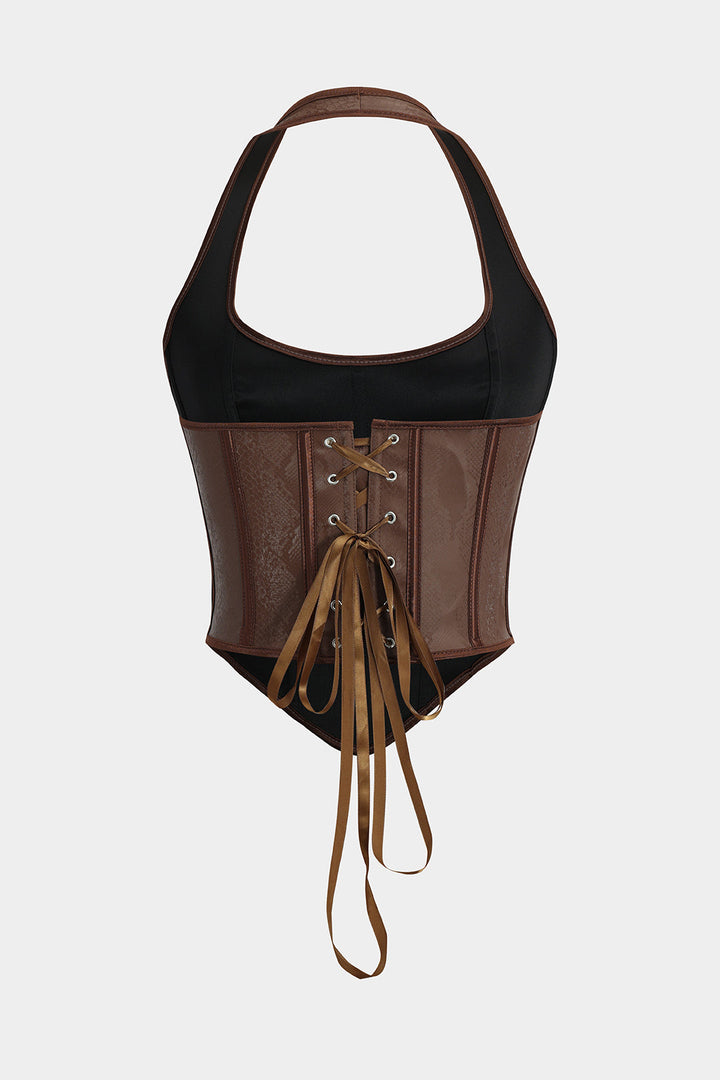 Lune London | Y2K Snake Leather Imitation Lace-up Corset Cami Top