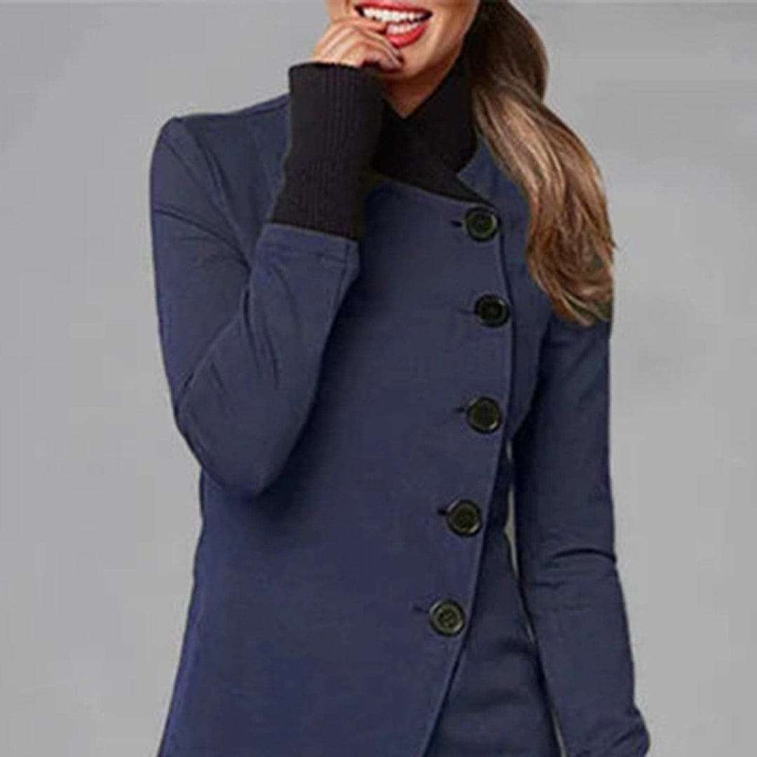 Lune London | Coat - Asymmetrical Button Closure - High Collar - Long Sleeve - Elegant Fit