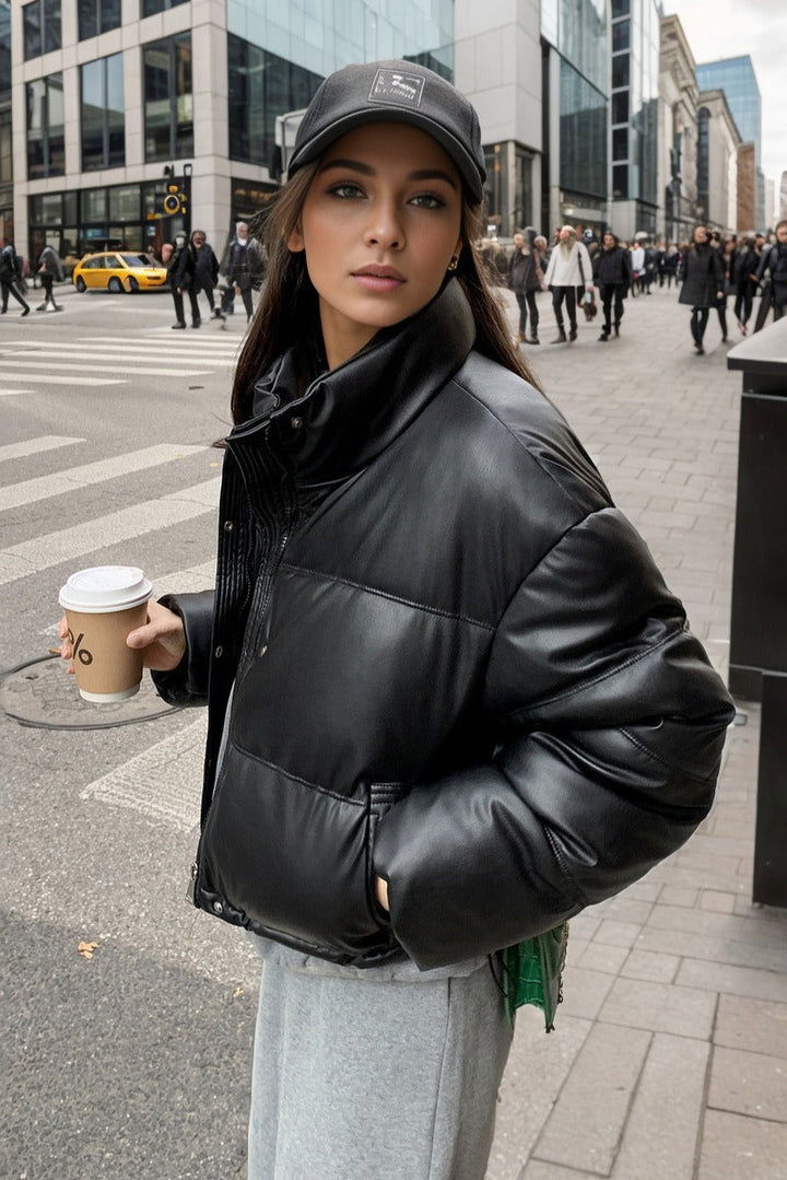 Lune London | Faux Leather Insulated Puffer Jacket