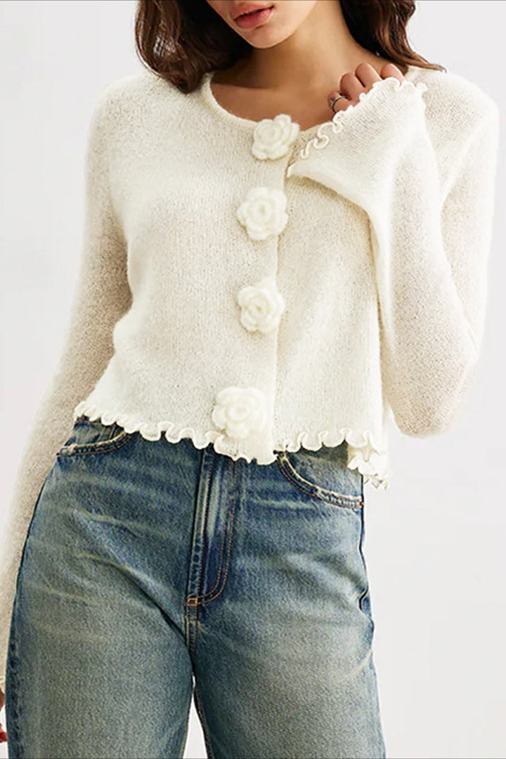 Lune London | Slim, floral knit cardigan with ruffles