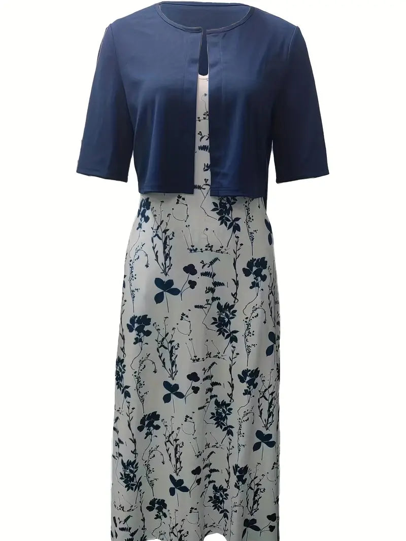 Women’s Elegant Floral Two-Piece Dress Set with Crop Top & Round Neck | Lune London
