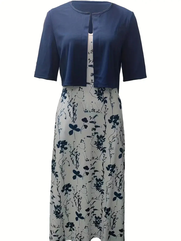 Women’s Elegant Floral Two-Piece Dress Set with Crop Top & Round Neck | Lune London