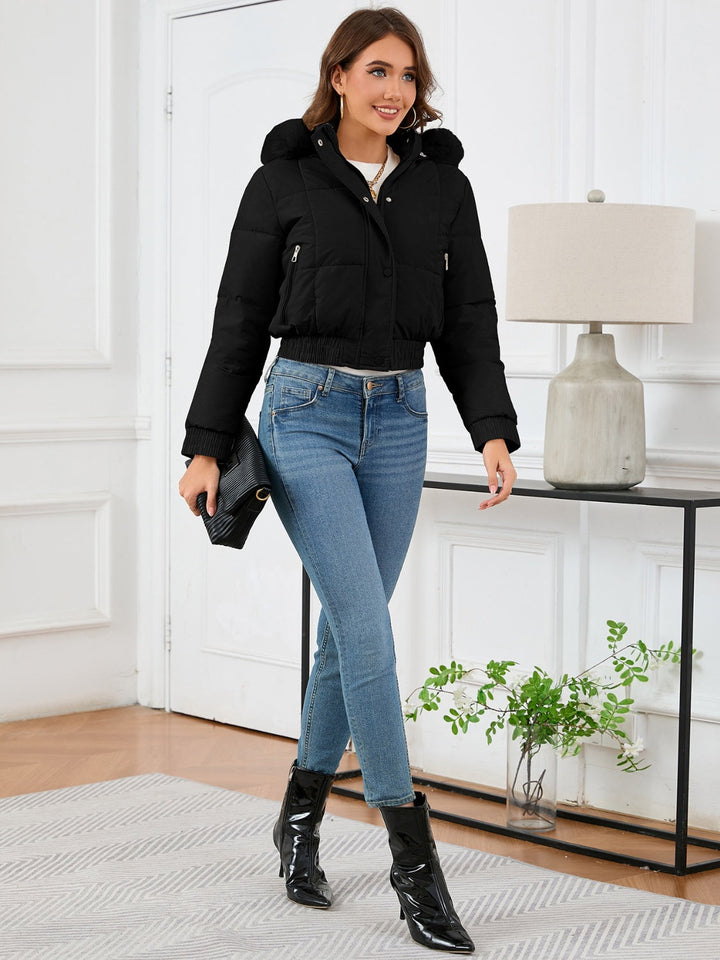 Chic und Stil | Cozy padded winter jacket with fur hood and pockets