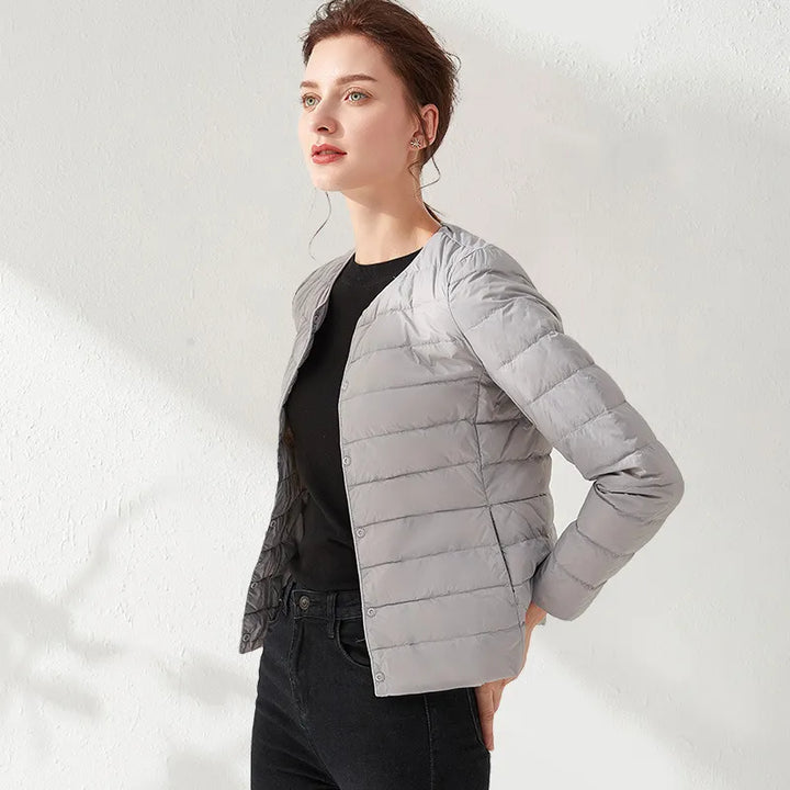 Lune London | Lightweight, Collarless, Slimming Down Jacket for Women
