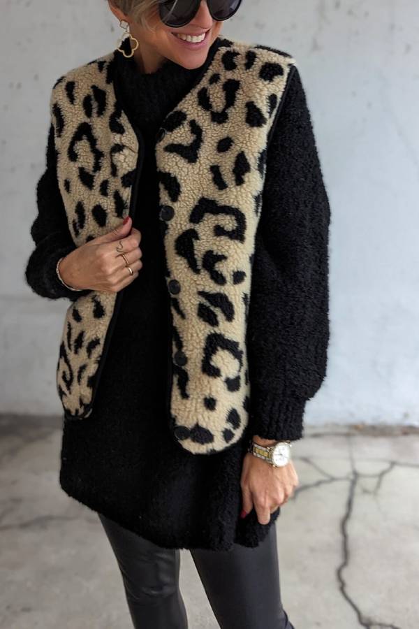 Lune London | Leopard Print Front Opening Casual Autumn and Winter Vest Jacket