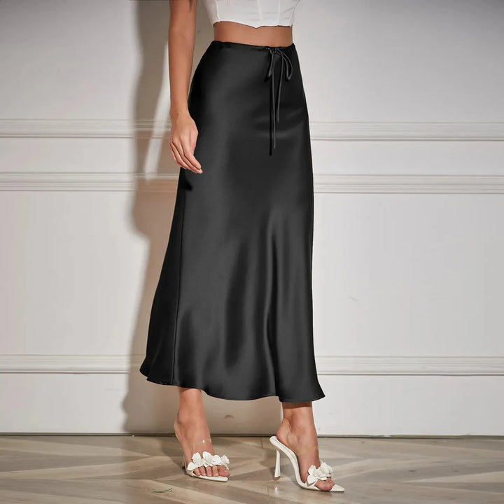 Lune London | Chic Autumn High Waist Lace-Up Satin Skirt for Women