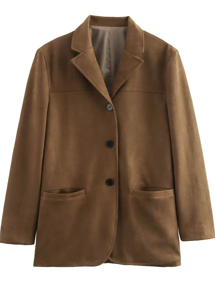 Lune London | Suede Button-Front Blazer with Patch Pockets