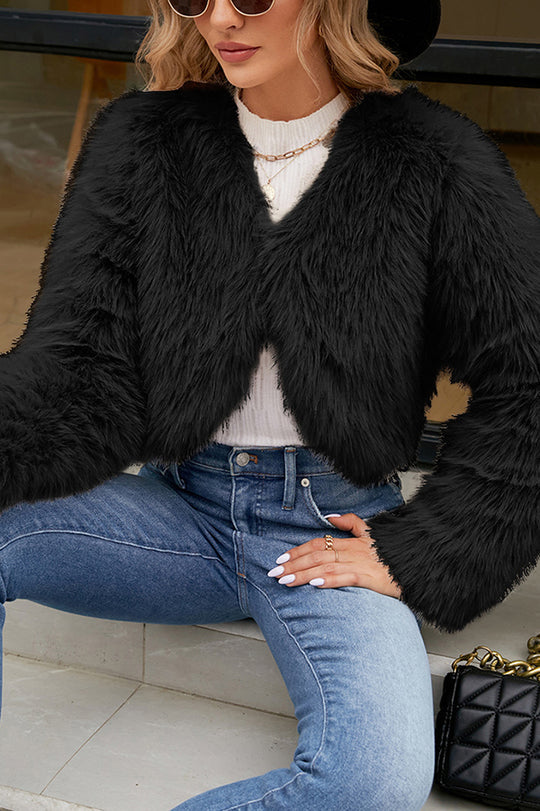 Lune London | Long Sleeve Short Casual Faux Fur Jacket