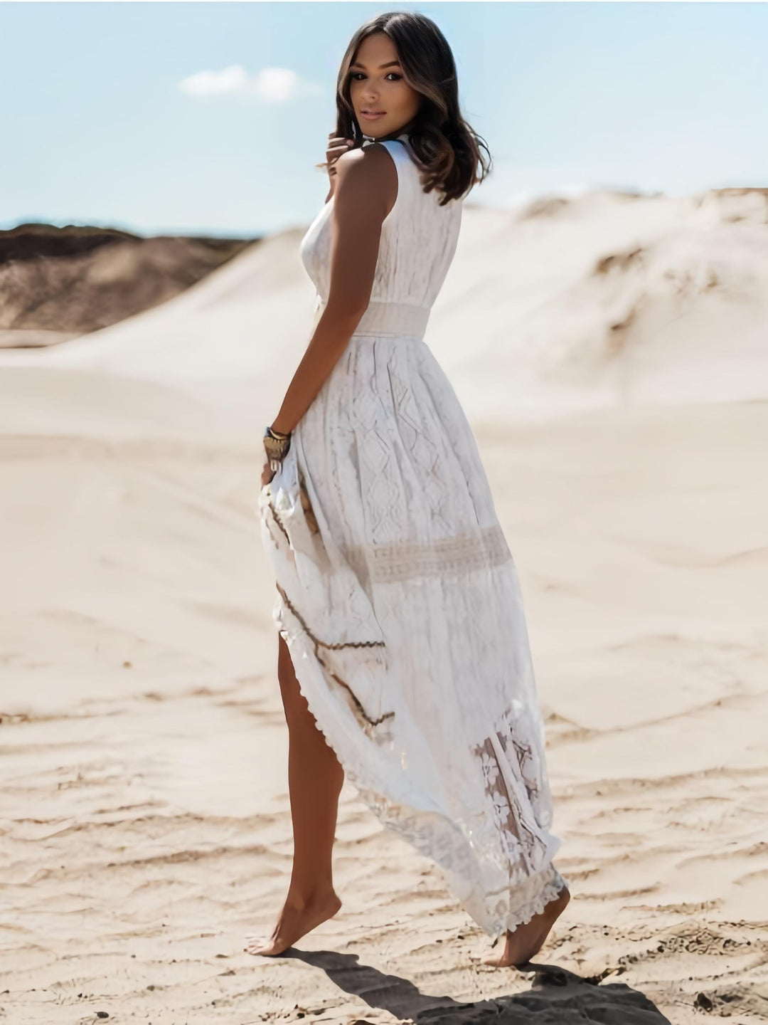 Lune London | Summer Maxi Dress In Boho Style with Lace & Slit