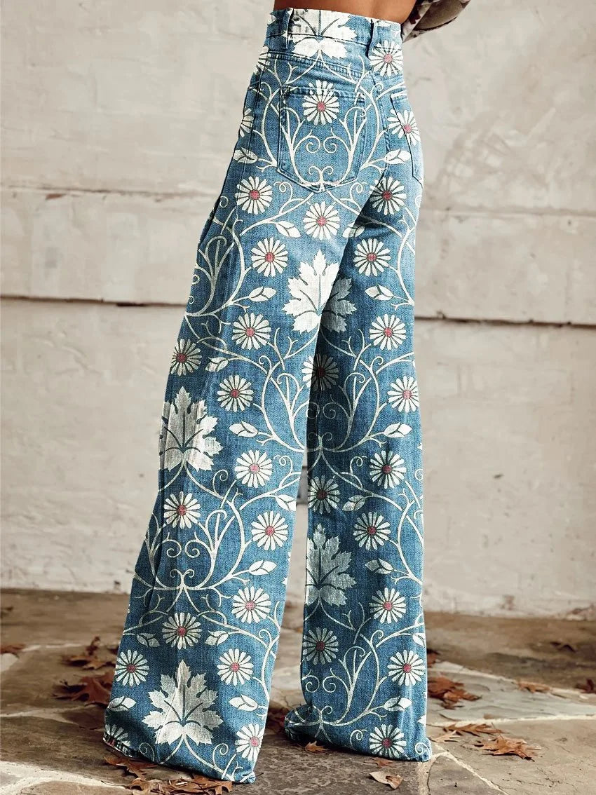 Lune London | Pantalon décontracté vintage imprimé à jambes larges