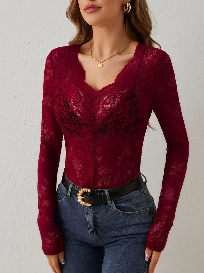 Lune London | Long Sleeve Top with V-Neck and Lace