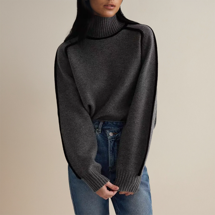 Lune London | Women's Warm Turtleneck Sweater with 3D Stripes Casual Knitted Sweater