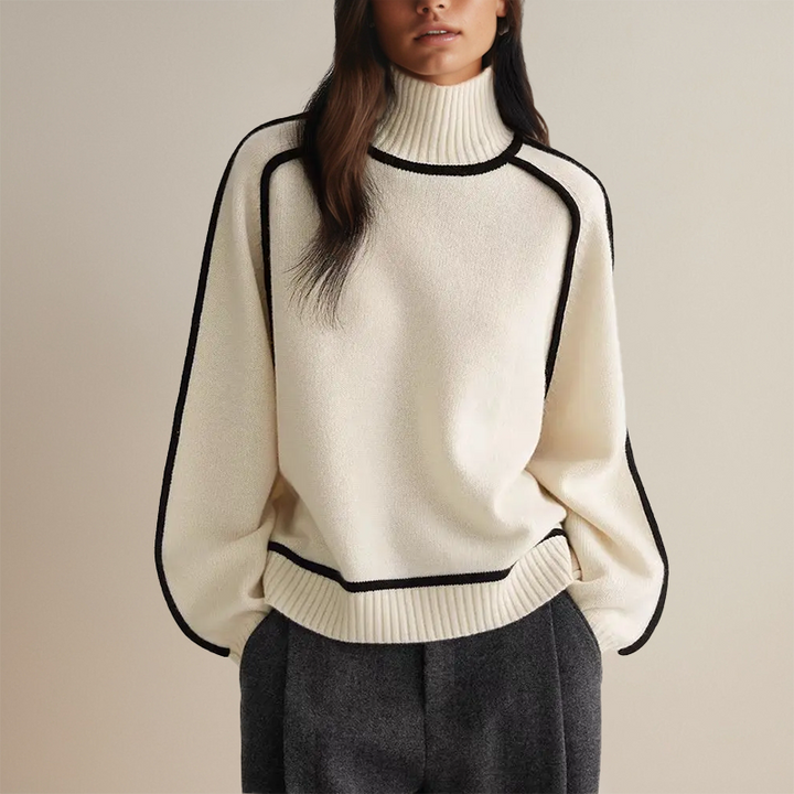 Lune London | Women's Warm Turtleneck Sweater with 3D Stripes Casual Knitted Sweater