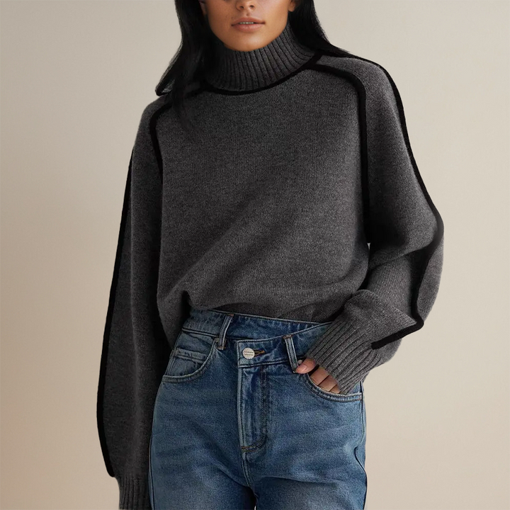 Lune London | Women's Warm Turtleneck Sweater with 3D Stripes Casual Knitted Sweater