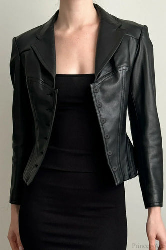 Lune London | Cropped Notch Collar Leather Slim-Fit Jacket