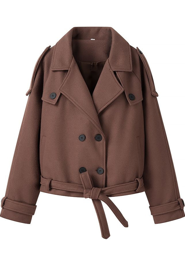Lune London | Cropped Wool Blend Belted Trench Coat