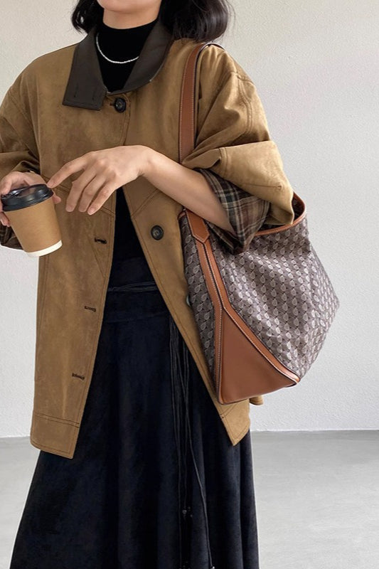 Lune London | Stand Collar Checked Leather Jacket