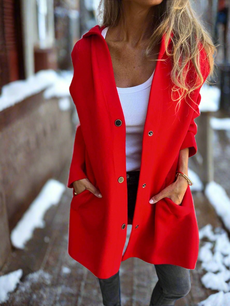 Lune London | Long Jacket - Wool Blend - Button Closure with Hood - Comfortable Fit