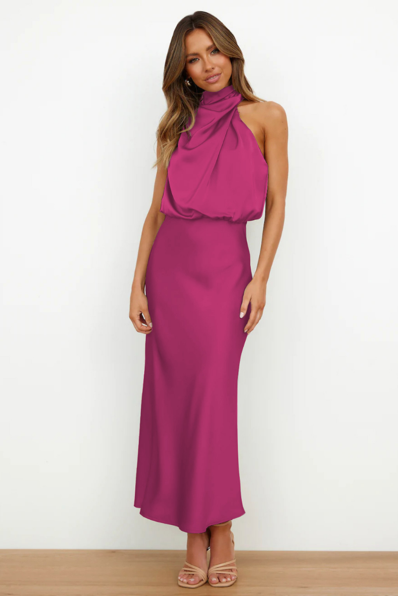 Lune London | Elegant midi dress with asymmetric round neckline